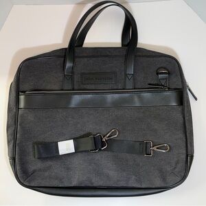 John Varvatos Canvas Tote Lightweight Laptop Messenger Bag Vegan Leather Trim